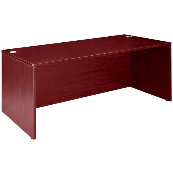 a dark red desk with a white background