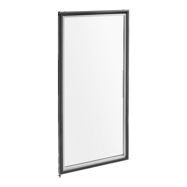A rectangular black door with a white background.
