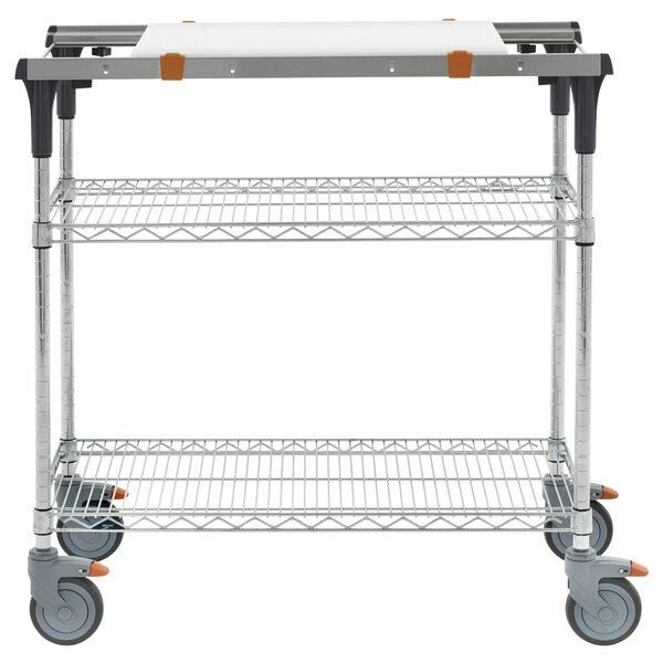 a metal cart with wheels