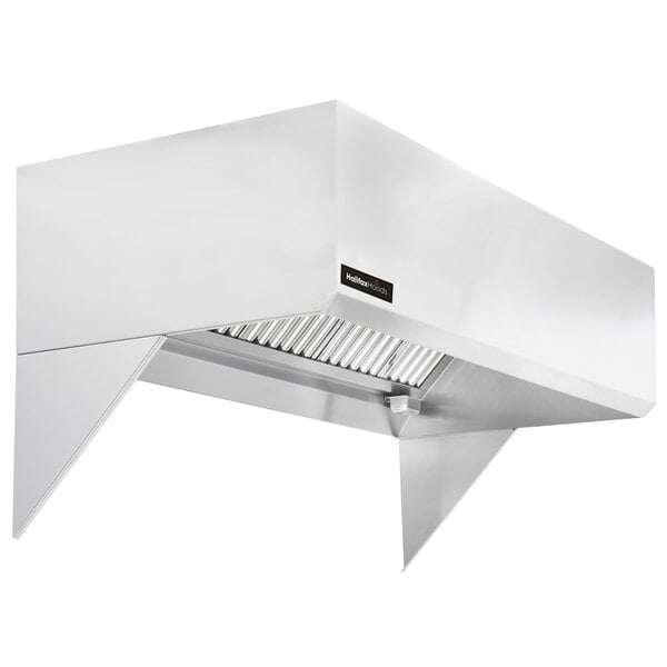 A stainless steel Halifax commercial kitchen hood system.