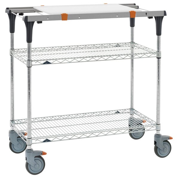 A Metro PrepMate MultiStation metal cart with wheels.