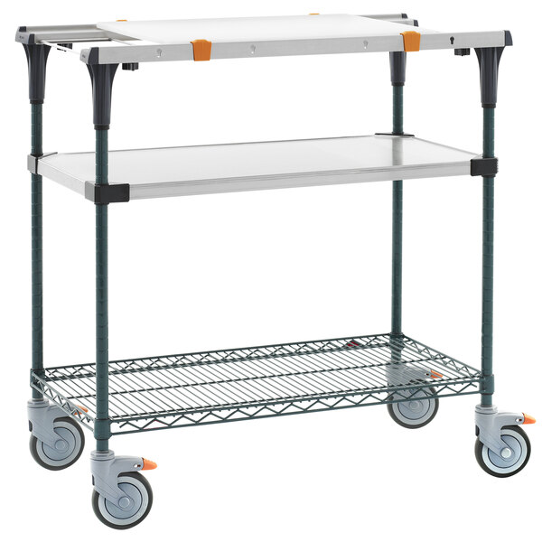 a metal cart with two shelves