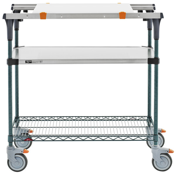 A Metro PrepMate MultiStation cart with wheels and shelves.