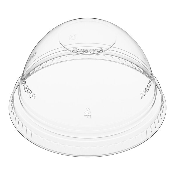 Fabri-Kal DLGC16/24NH Greenware 16 and 24 oz. Compostable Clear Plastic Dome Lid with No Hole - 1,000/Case