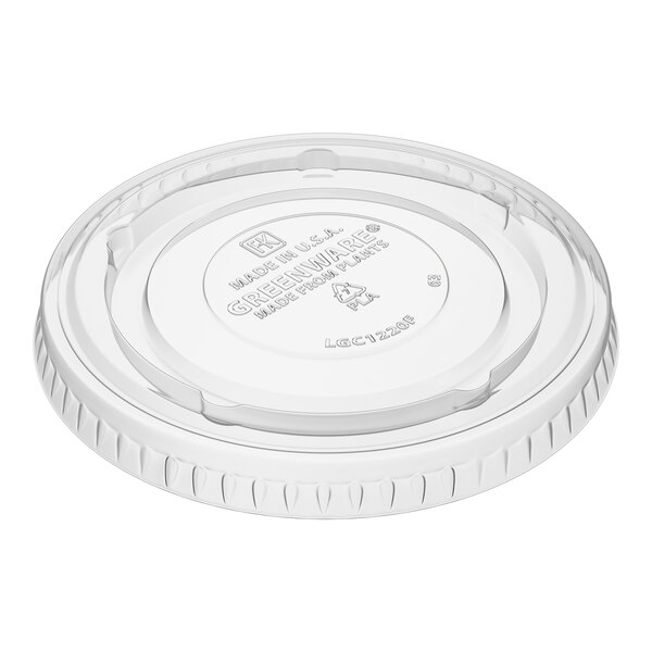 Fabri-Kal LGC12/20F Greenware 9 and 12 oz. Compostable Clear Plastic Flat Lid without Straw Slot - 1,000/Case