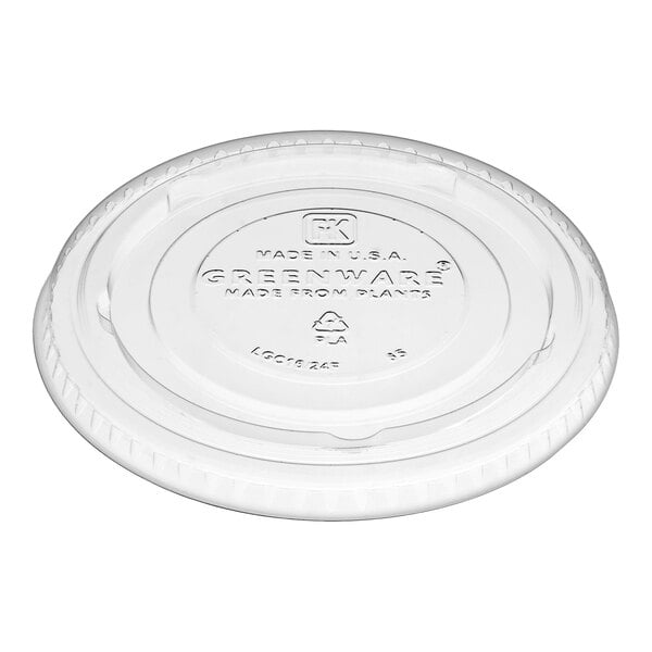 Fabri-Kal LGC16/24F Greenware 16, 20, and 24 oz. Compostable Clear Plastic Flat Lid without Straw Slot - 1,000/Case