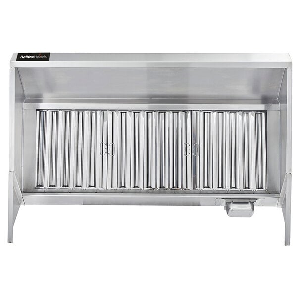 A silver stainless steel Halifax FTHP1030 Type 1 Concession Trailer / Food Truck Hood System cabinet with a lid.