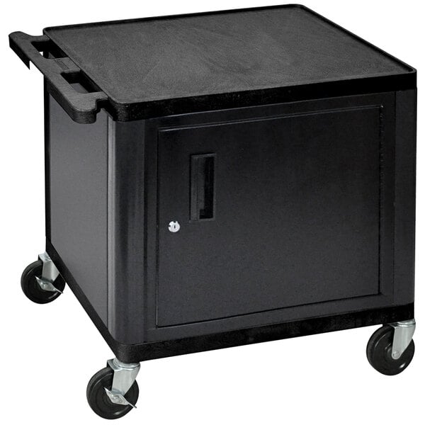 Luxor Lp26c B Black 2 Shelf A V Cart With Locking Cabinet 24 X 18 X 26