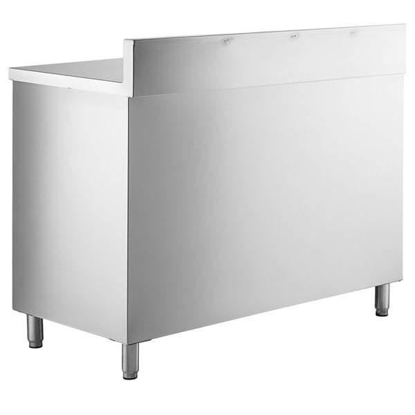 A Regency stainless steel rectangular work table with an enclosed base and legs.