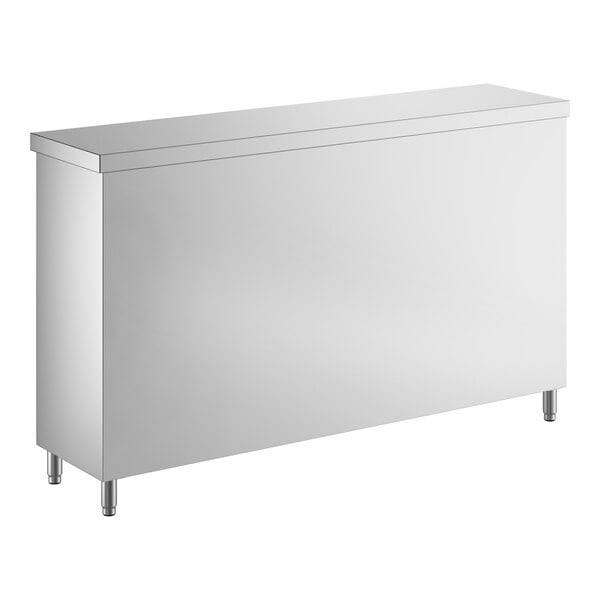 A stainless steel dish cabinet with an adjustable midshelf and four legs.