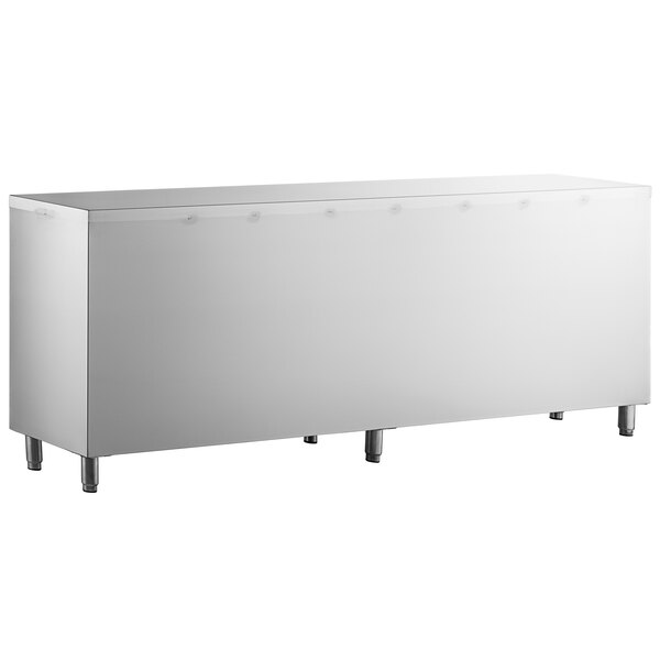 A white rectangular Regency dish cabinet with metal legs.