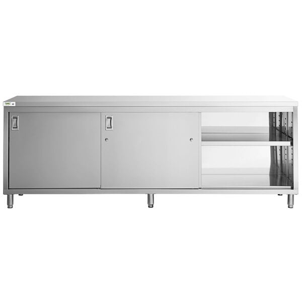 regency-24-x-96-16-gauge-type-304-stainless-steel-enclosed-base-table-with-sliding-doors-and