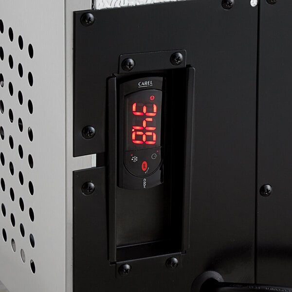 The digital clock on an Avantco undercounter refrigerator.