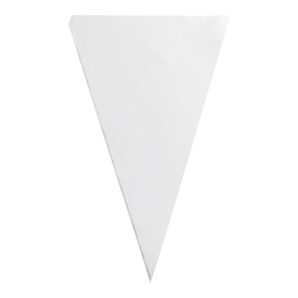 A large, clear, triangular plastic bag with a pointed end, shown against a white background.
