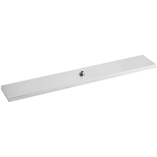 A long rectangular stainless steel metal plate with a hole in it.
