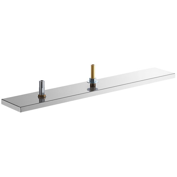 A Regency stainless steel surface mount beer drip tray with a rinser on a metal shelf.