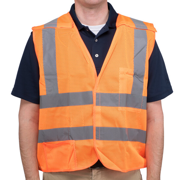 A Cordova orange high visibility safety vest with reflective stripes.