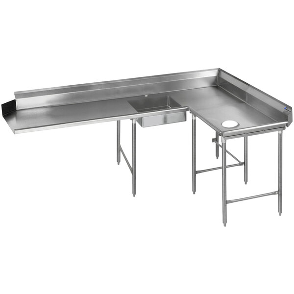 a stainless steel corner table