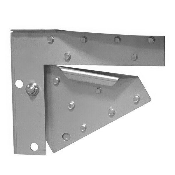 A metal bracket with holes and screws.