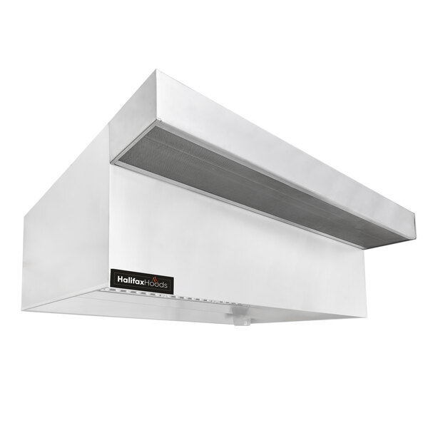 A white Halifax commercial kitchen hood with a black label.