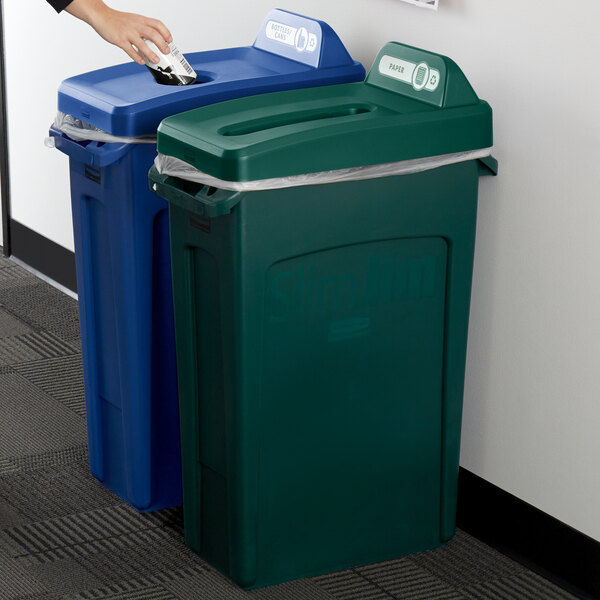 Rubbermaid Slim Jim 23 Gallon Rectangular 2Stream Recycle Station with Label Kit and Blue