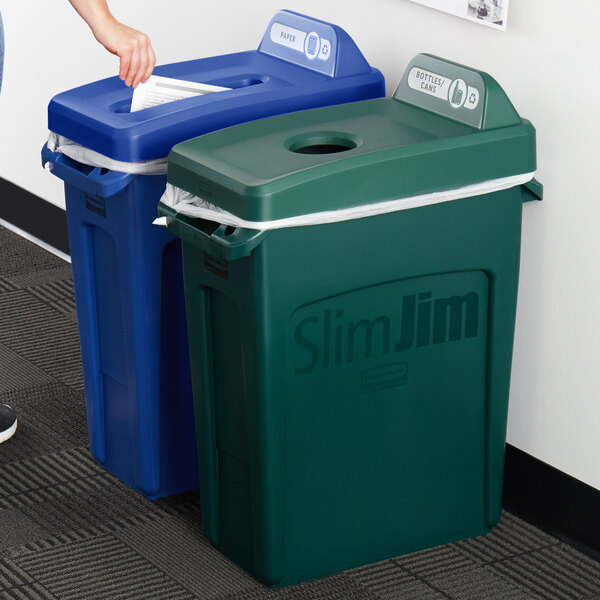 Rubbermaid Slim Jim 16 Gallon Rectangular 2Stream Recycle Station with Label Kit and Green