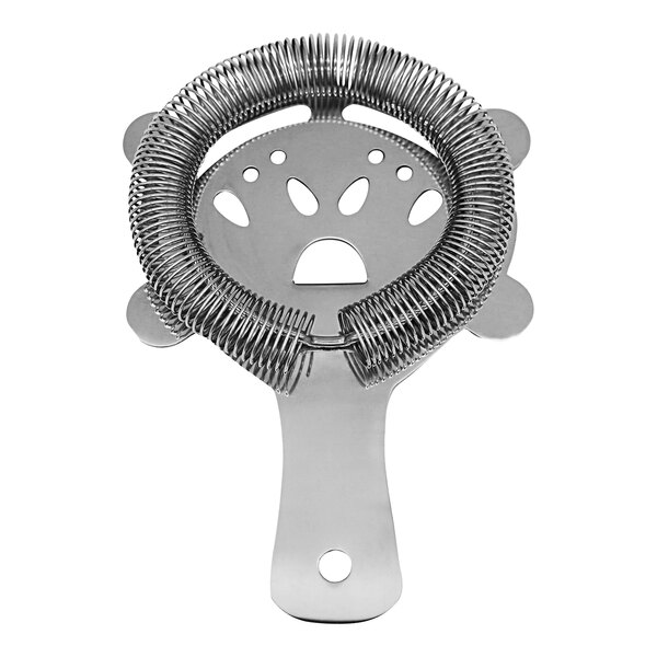 An Arcoroc stainless steel Hawthorne strainer with a spiral wire.