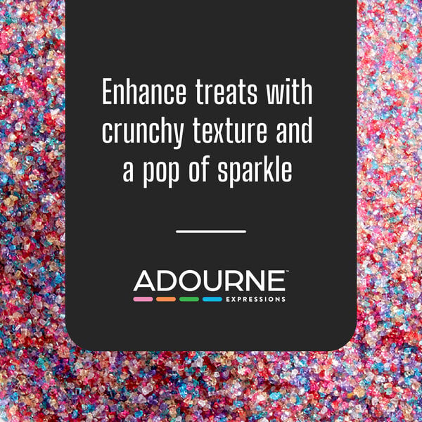 Graphic highlighting fine rainbow sanding sugar for adding texture and sparkle to treats.