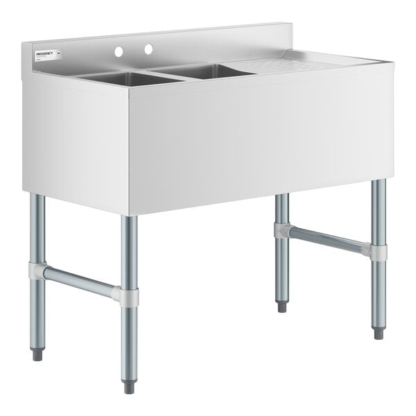 Regency 36" x 18 3/4" Two Bowl Underbar Sink with Right Drainboard