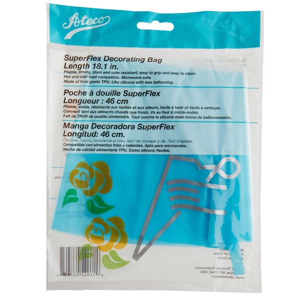An Ateco blue thermoplastic pastry bag with a silver logo.