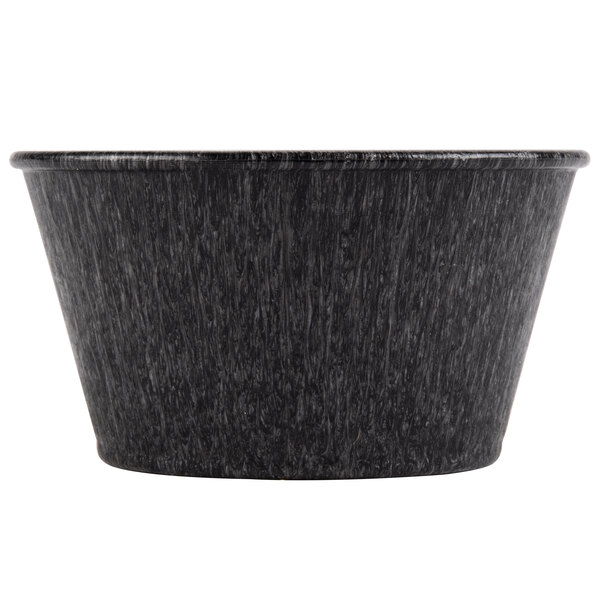 A black polyethylene ramekin with a black rim.