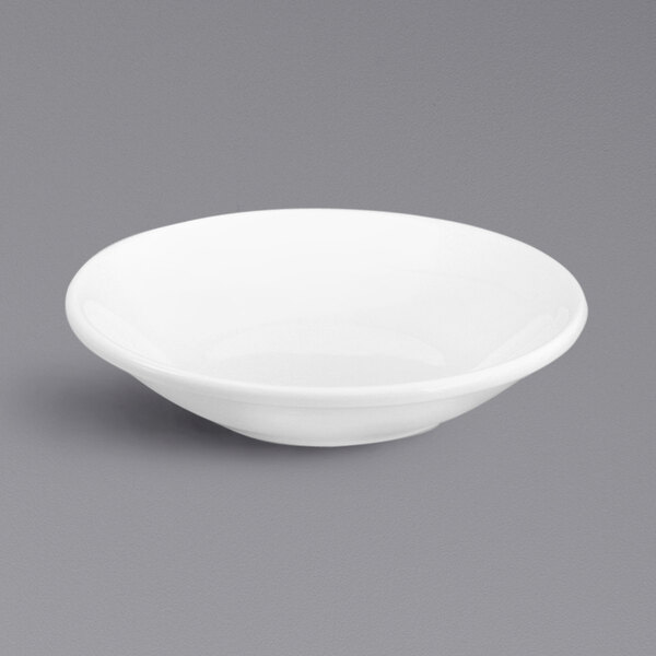 A white Oneida bone china fruit bowl.