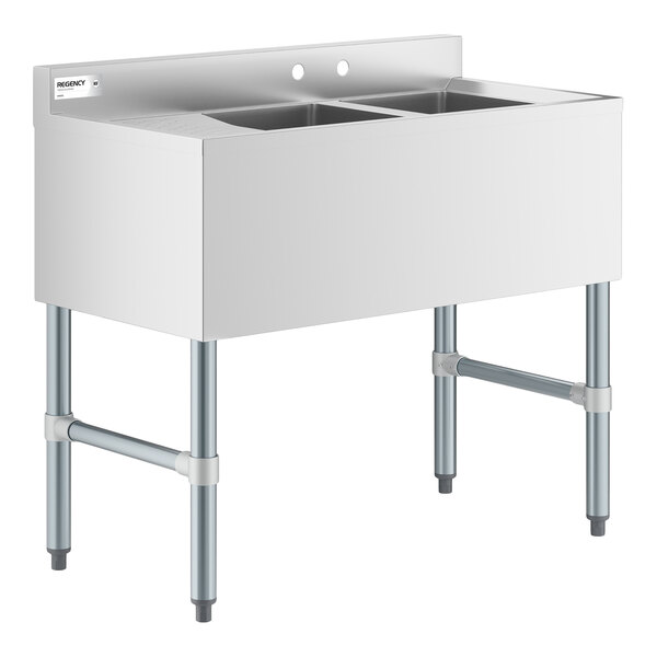 Regency 36" x 18 3/4" Two Bowl Underbar Sink with Left Drainboard
