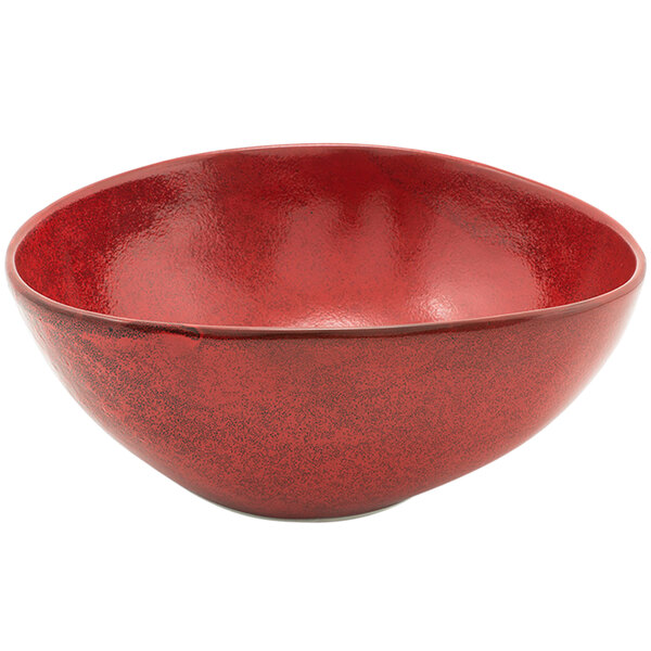 a red bowl with a white background