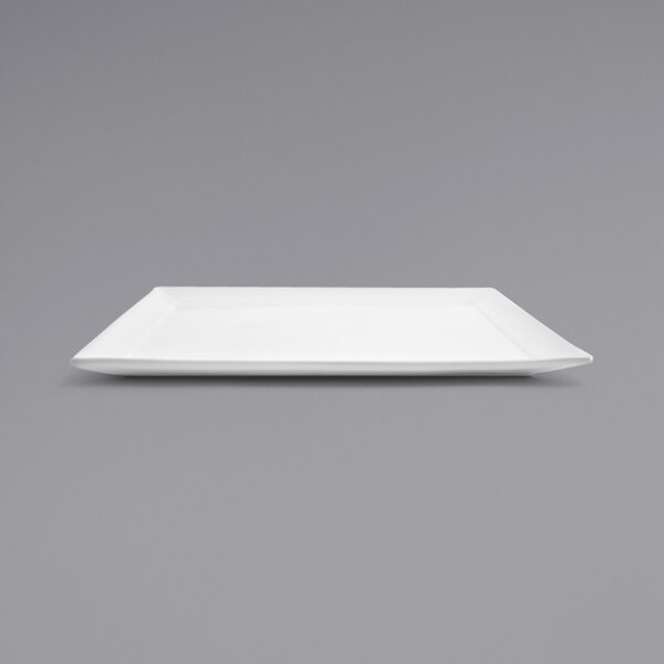 A white square Front of the House Spiral porcelain plate.
