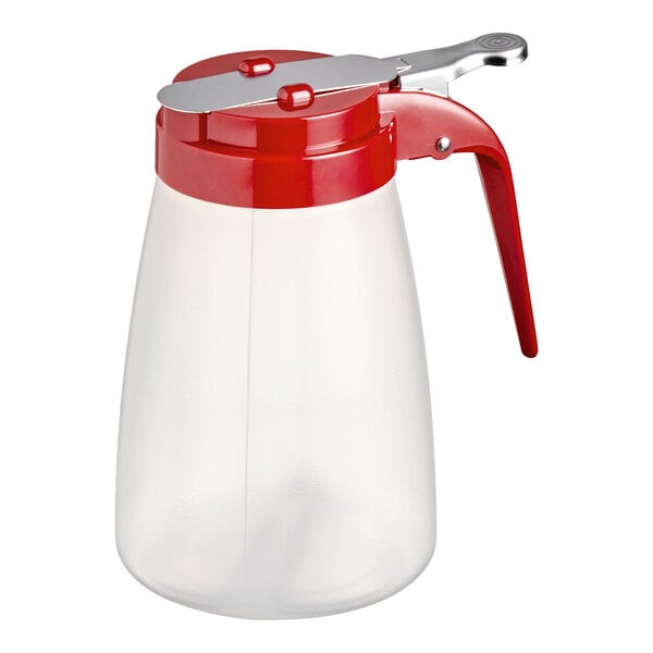 TableCraft PP10RE 10 oz. Polypropylene Syrup Dispenser with Red ABS Top - 12/Pack