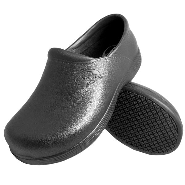 A pair of Genuine Grip black clogs.