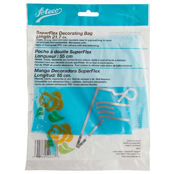 A blue and white bag with a logo that reads "Ateco Superflex" in silver.