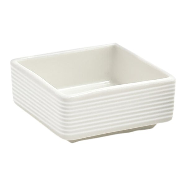 Front of the House Spiral 3 oz. Eurowhite Square Ribbed Porcelain Ramekin - 12/Case