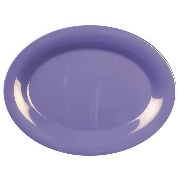 A purple oval platter with a white background.