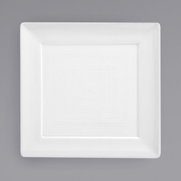 A white square Front of the House porcelain plate with a square pattern.