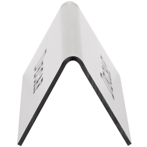 A silver metal Cal-Mil Decaf beverage tent with a metal corner.