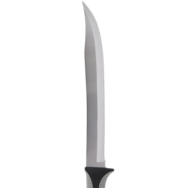 A Dexter-Russell V-Lo utility knife with a black handle and silver blade.