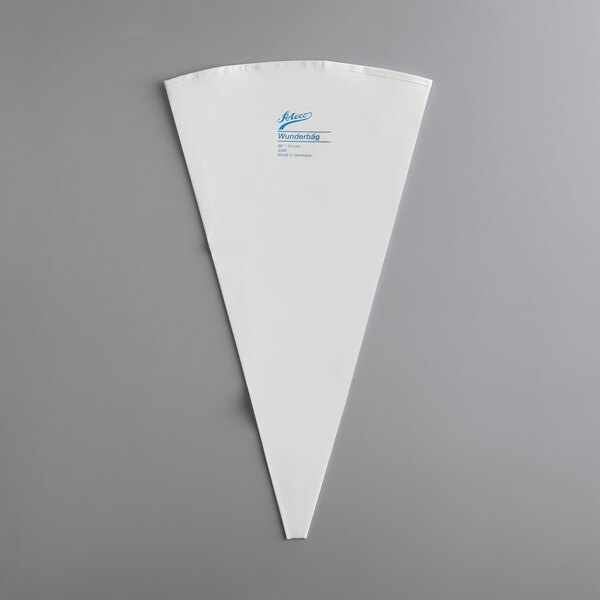 a white triangular object with blue text
