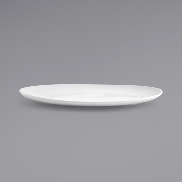 A white Front of the House oval porcelain plate with a small rim.
