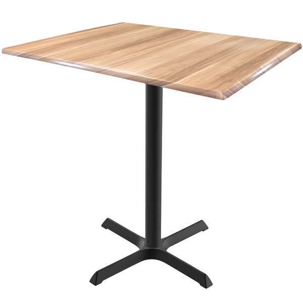 A Holland Bar Stool EnduroTop natural wood laminate bar height table with a black cross base.