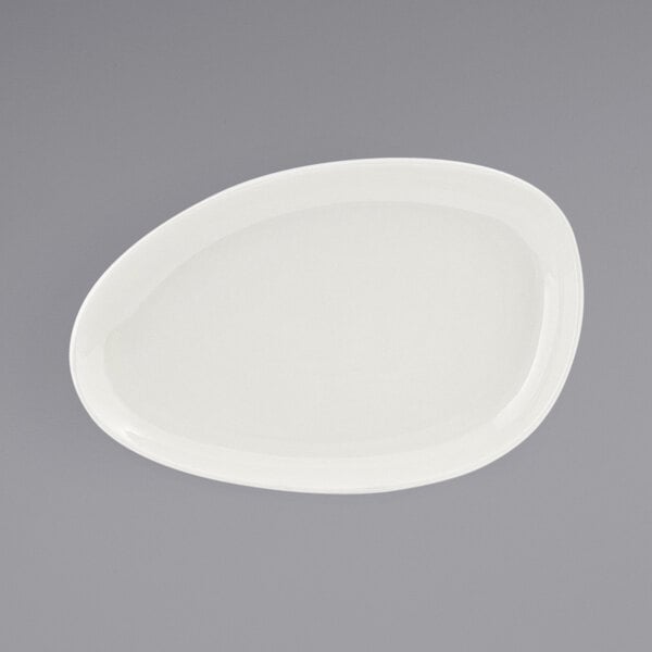 A white oval shaped Front of the House porcelain plate.