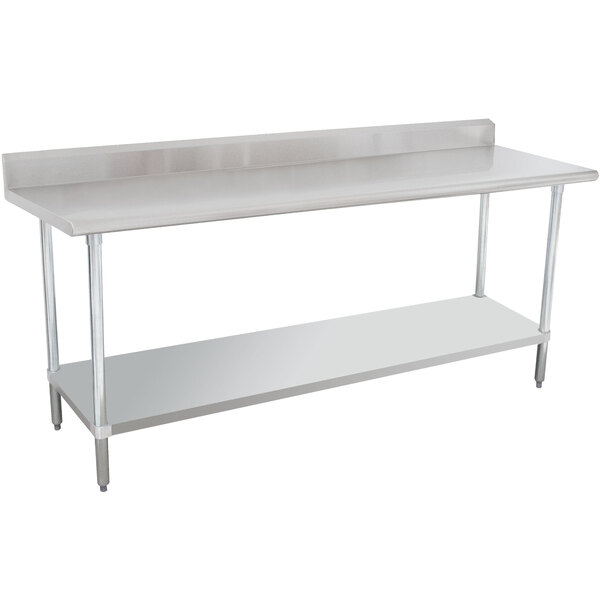 An Advance Tabco stainless steel work table with an undershelf.