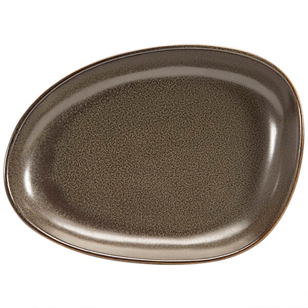 A brown oval Front of the House porcelain plate.