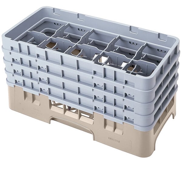 A beige plastic rack with 10 compartments and 4 extenders.